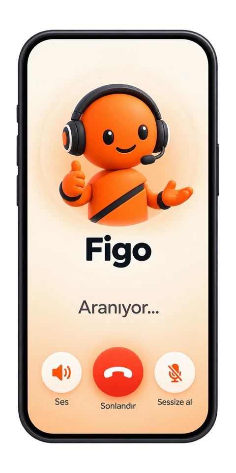 Figo: turuncu kulaklıklı Figure maskotu ve Aranıyor... yazısı bulunan temsili telefon ekranı.
